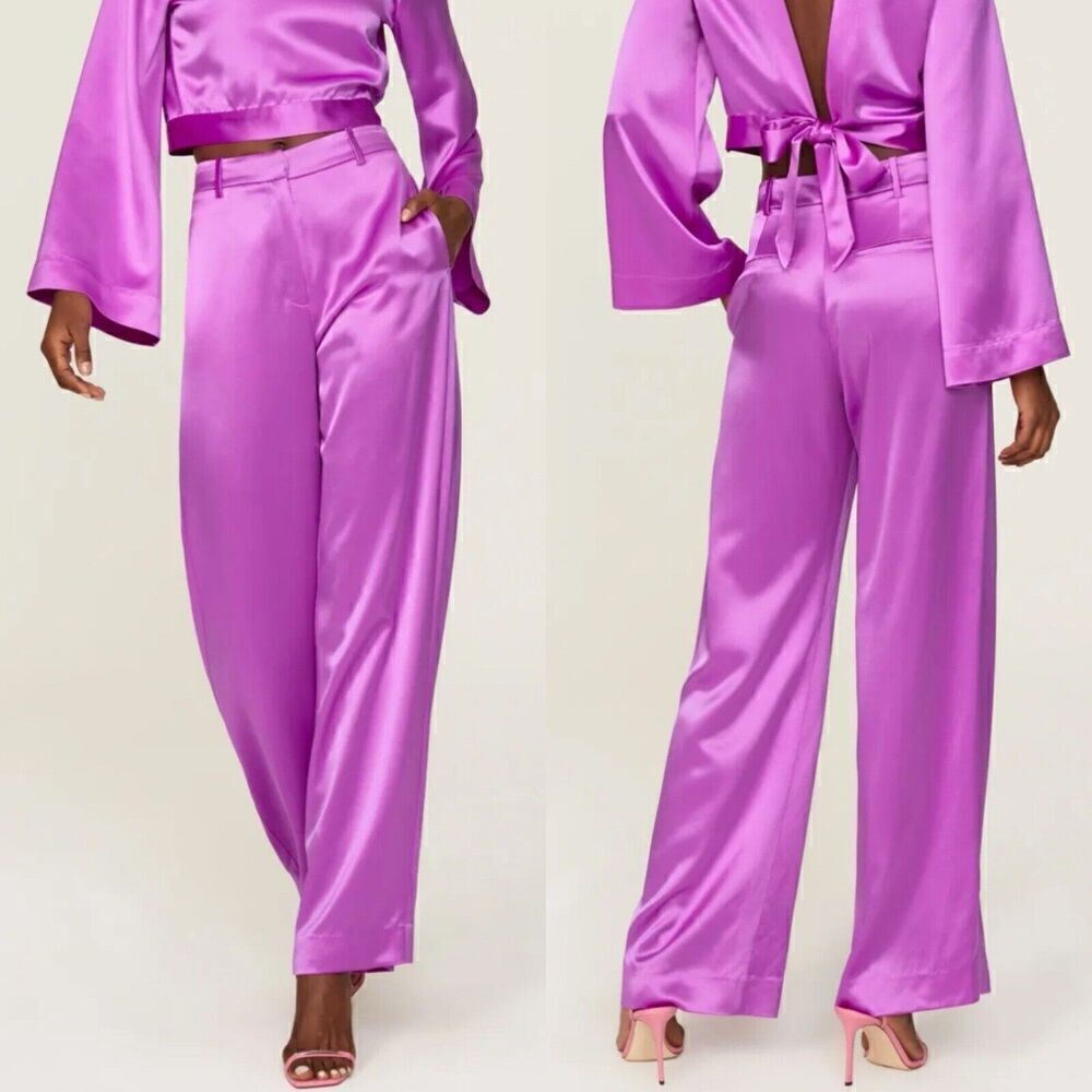 SOMETHING NAVY Silky Pants Womens 8 Purple Wide Leg Trousers Pockets